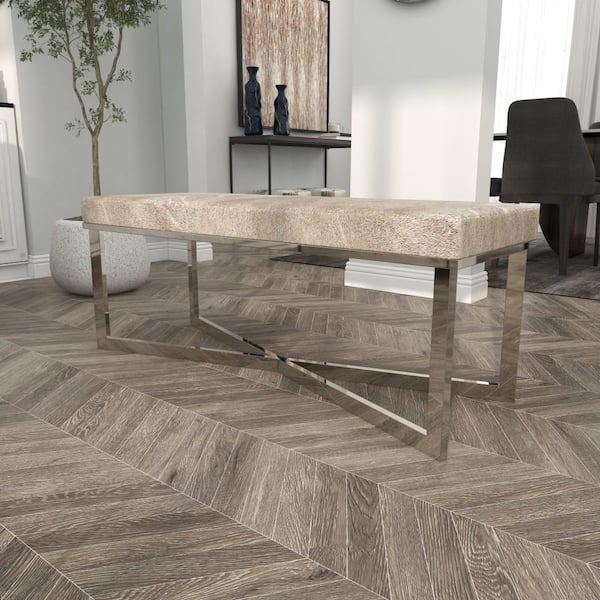 Grey cowhide bench discount