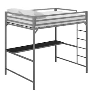 Mabel Silver Metal Full Loft Bed with Desk