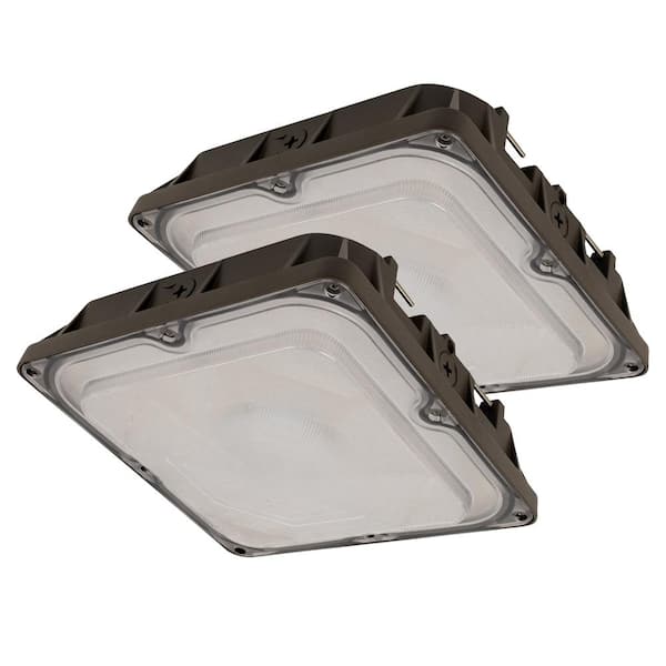 45-Watt Integrated LED Bonze IP65 Commercial Grade 4700 Lumens Outdoor Flush Mount Ceiling Canopy Light 5000K 2-Pack