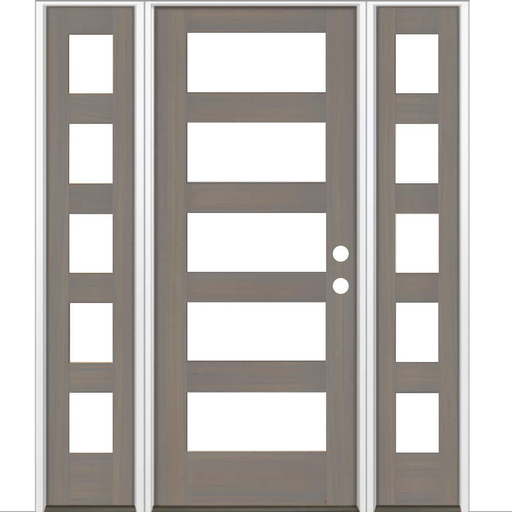 60 in. x 80 in. Modern Hemlock Left-Hand/Inswing 5-Lite Clear Glass Grey Stain Wood Prehung Front Door with Sidelites price history on PriceWatchPro
