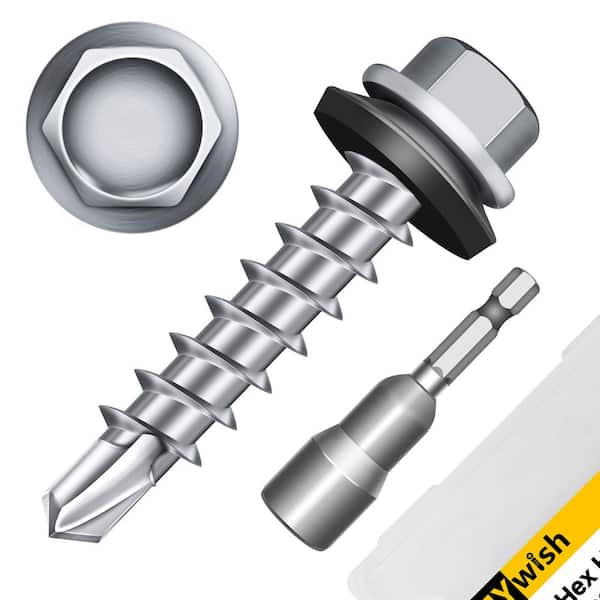 #10 x 1 in. Silver Galvanized Hex Head Self Drilling Metal Roofing Screws with EPDM Rubber Washer (100-Pack)