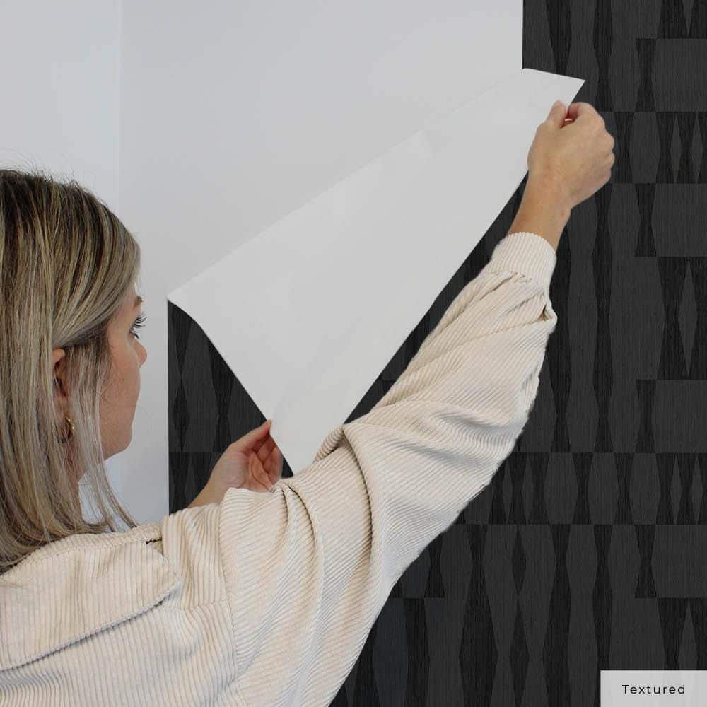 Carbon Textured Grasscloth Geo Peel and Stick Wallpaper