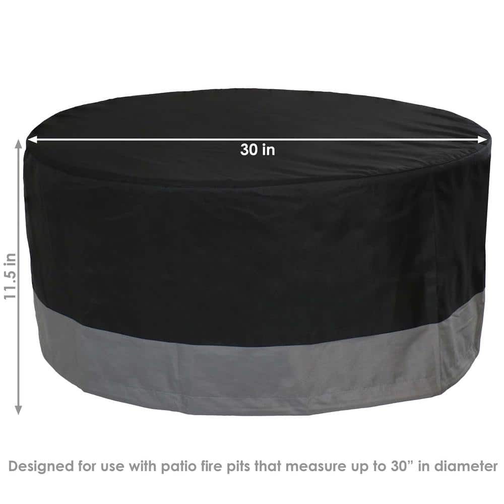 30-Inch Black and Gray Heavy-Duty Polyester Round Fire Pit Cover