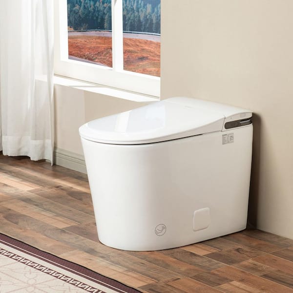 Elongated Smart Toilet 1.28 GPF in Gloss White w/ Auto Open and Close, Auto Flush, Foot Sensor,No Bidet,Fragrance System