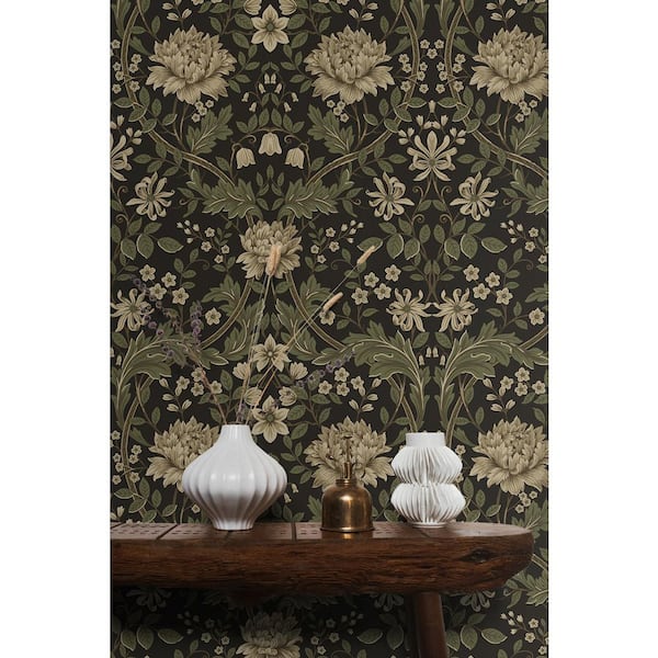 Brown & Sage Honeysuckle Floral Pre-Pasted Paper Wallpaper Roll (57.5 Sq. Ft. )