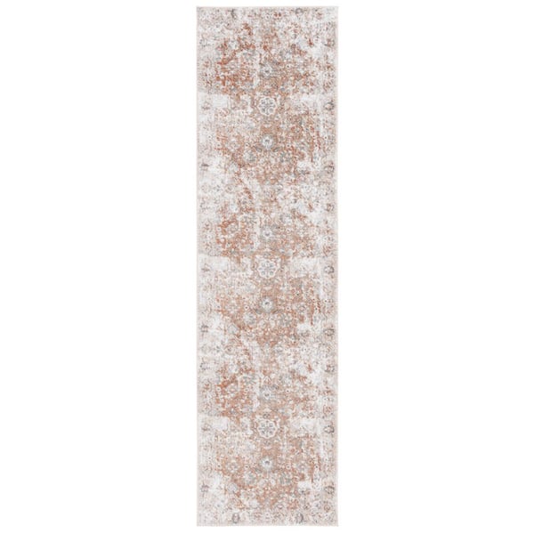 Baltimore 2 ft. x 8 ft. Ivory/Rust Machine Washable Border Distressed Runner Rug