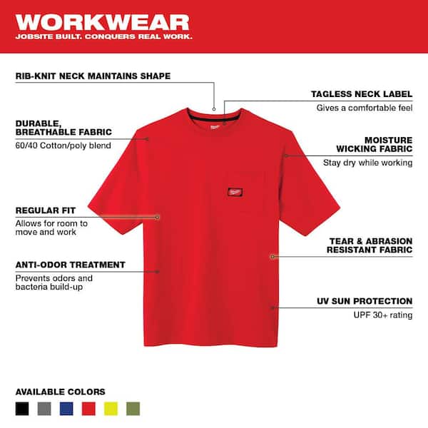 Milwaukee Men's Large Red Heavy-Duty Cotton/Polyester Short-Sleeve