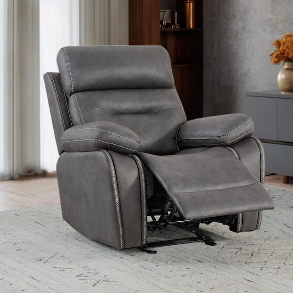 Melisande Fabric Gray Manual Rocker Recliner Chair with Overstuffed Arms and Back for Living Room and Bedroom