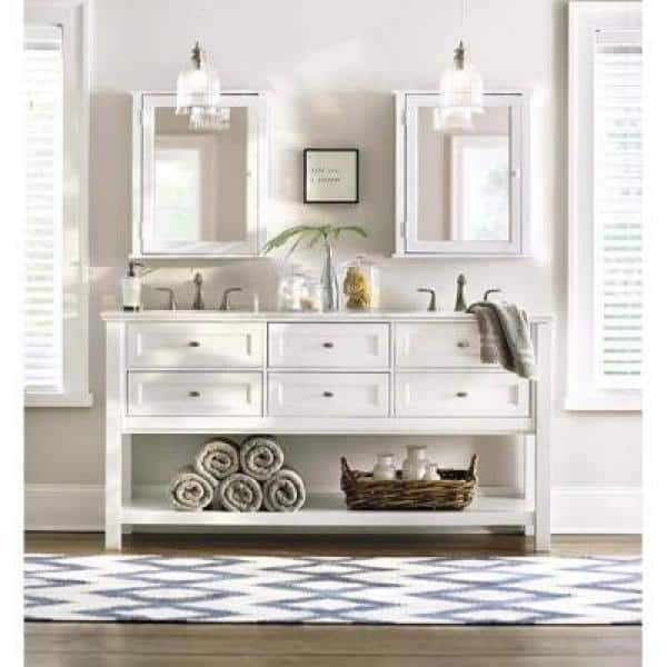 Home Decorators Collection Austell 67 in. W Double Bath Vanity in White with Natural Marble Vanity Top in White