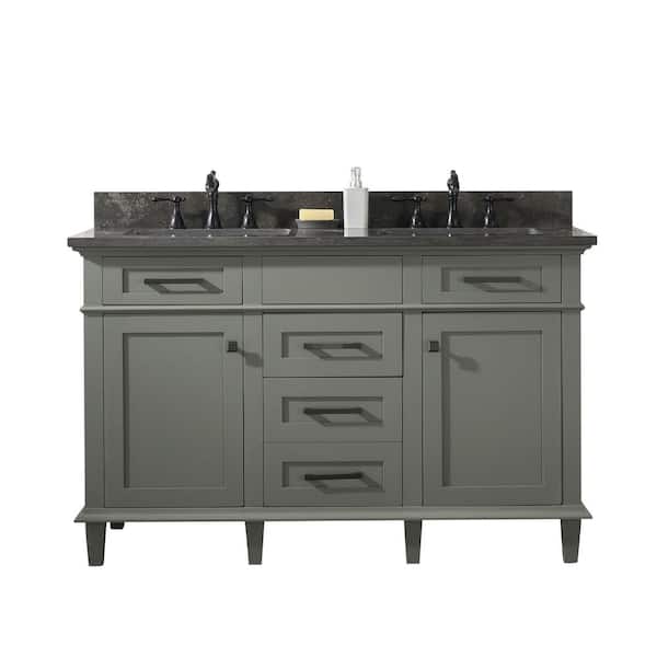 Legion Furniture 54 in. W x 22 in. D Vanity in Pewter Green with Marble Vanity Top in White with White Basin With Backsplash