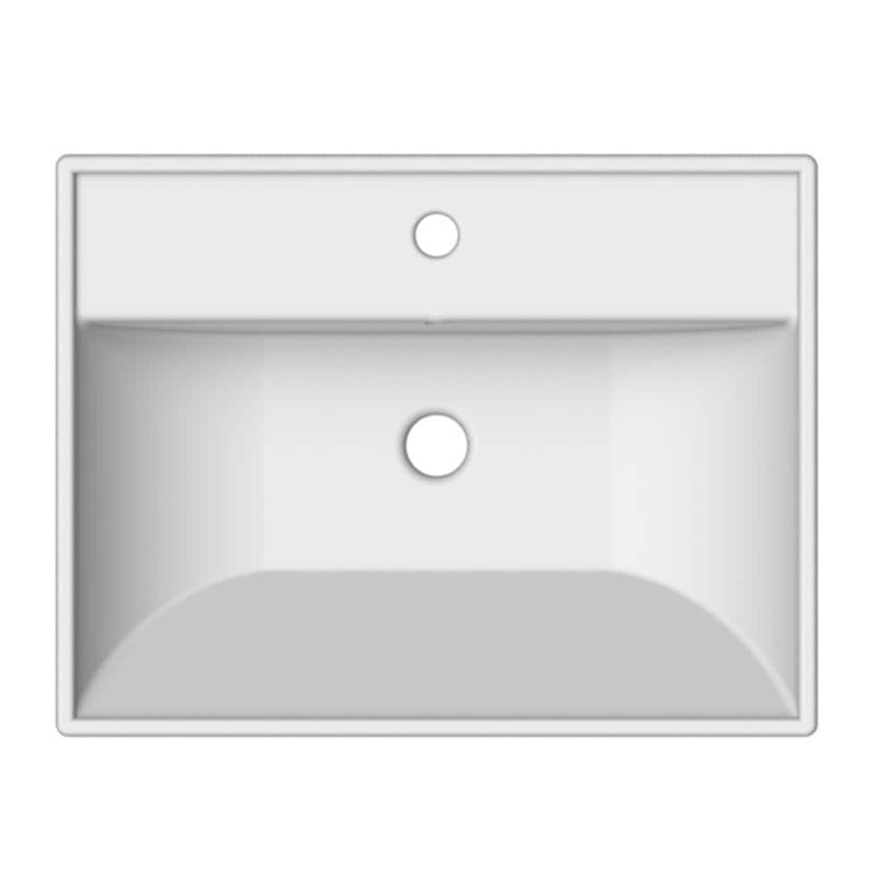 Modern Square White Ceramic Pedestal Bathroom Sink with Overflow