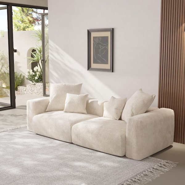 102.36 in. W Square Arm 2-Piece Corduroy Modular Free Combination Sectional Sofa in. Beige with Removable Slipcovers