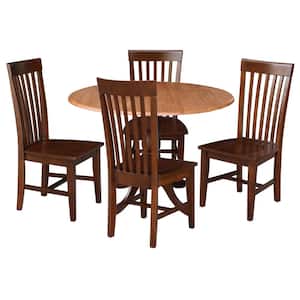 5-Piece 42 in. Cinnemon/Espresso Dual Drop Leaf Table Set with 4-Side chairs