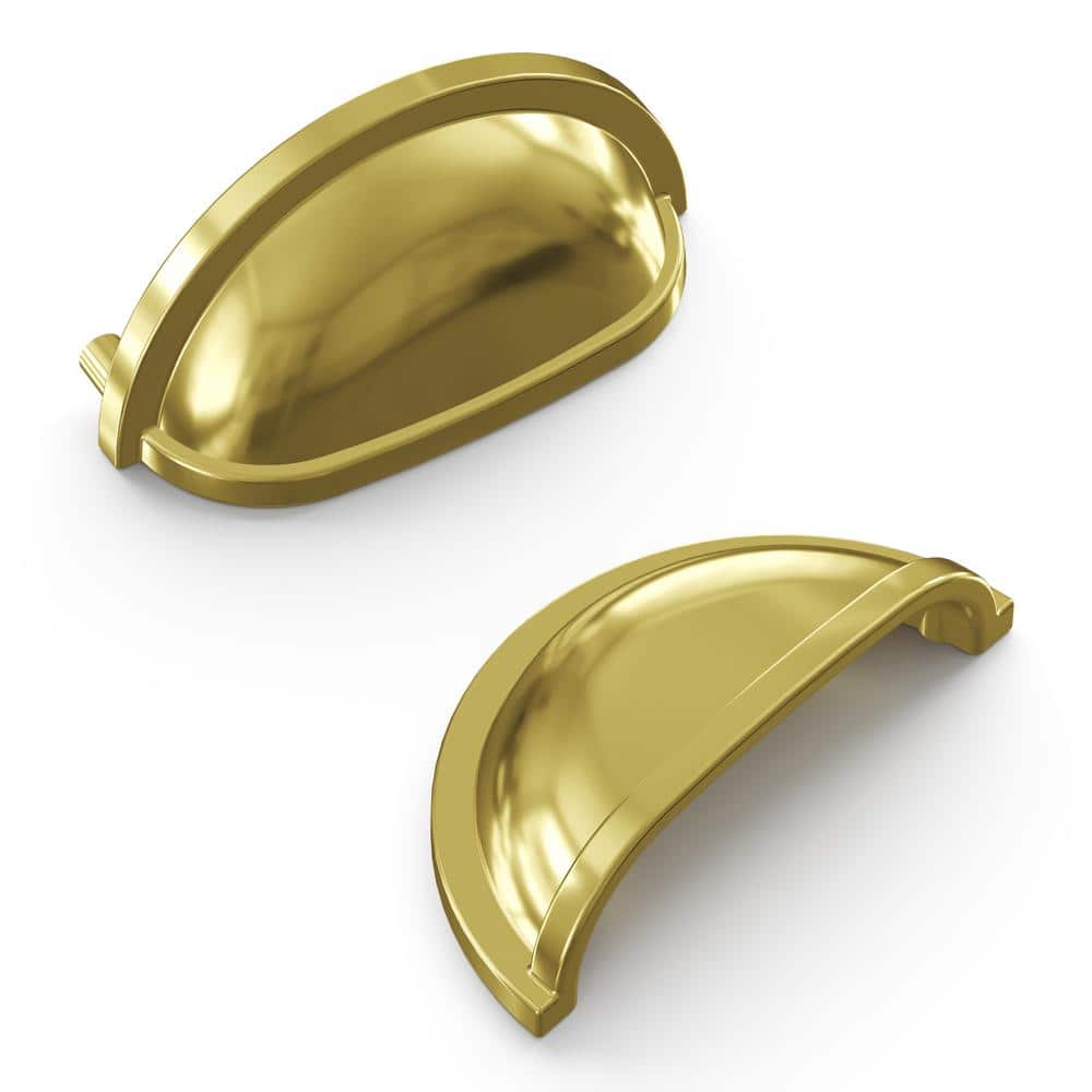 Polished Brass Cup Pulls with Mounting Hardware, 10-Pack