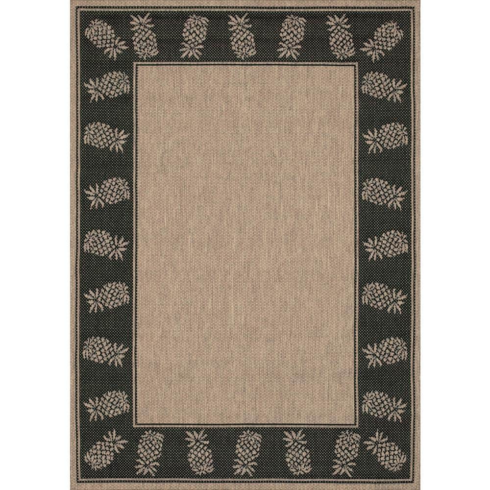 Coastal Cocoa-Black Synthetic Rectangular Outdoor Rug, 3'9" x 5'5"