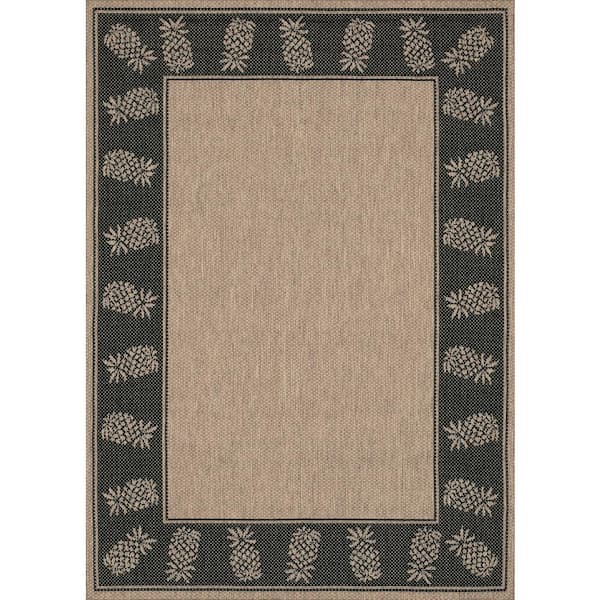 Couristan Recife Tropics Cocoa-Black 3 ft. 9 in. x 5 ft. 5 in. Indoor/Outdoor Area Rug