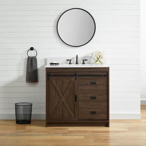 Rafter 36 in. W x 22 in. D Bath Vanity in Rustic Brown with Carrara White Engineered Stone Vanity Top with White Sink