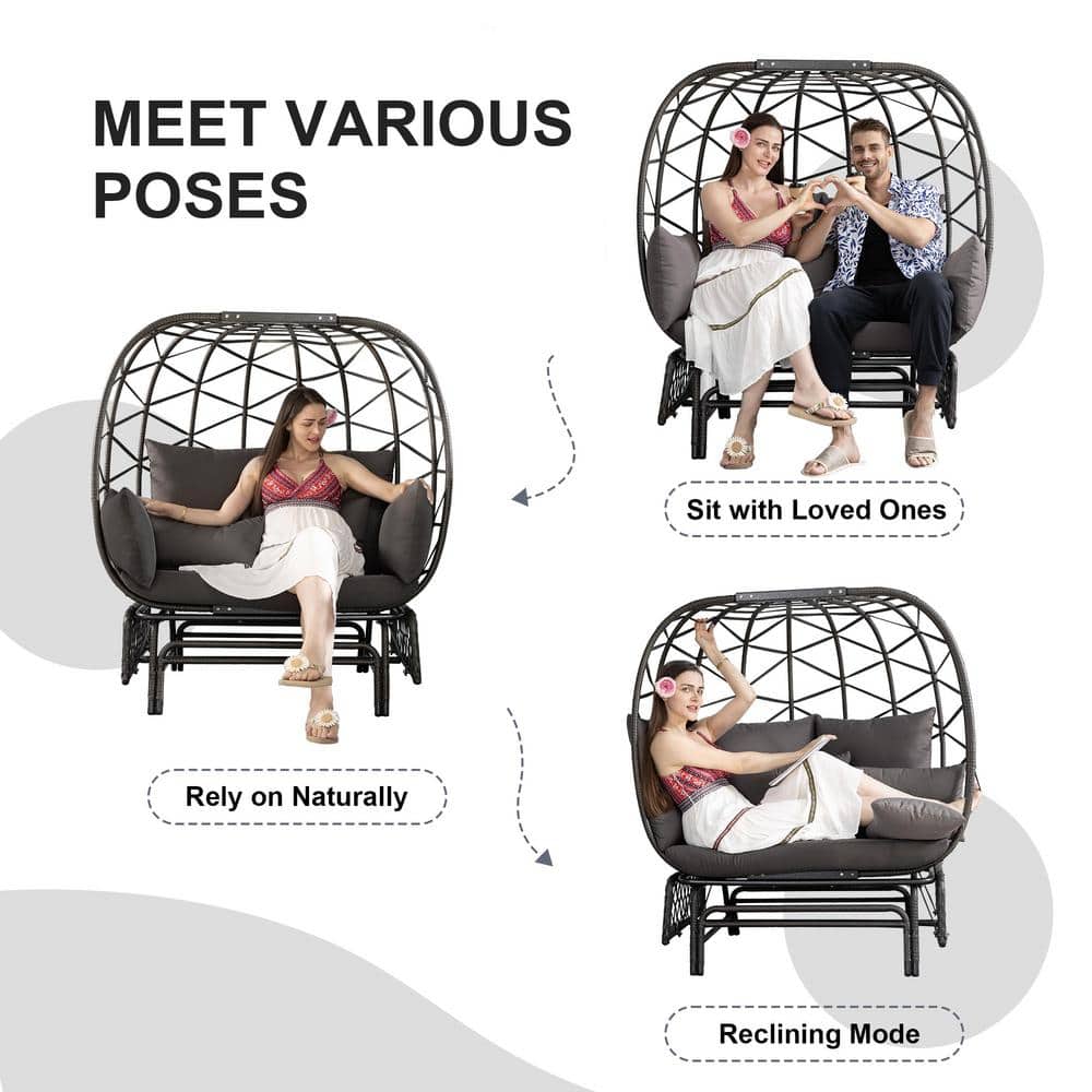 Gray Double Glider Outdoor Egg Chair with Cushions