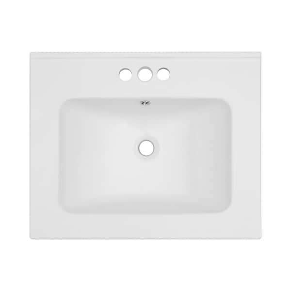 24 in. W x 19.7 in. D x 7.30 in. H Rectangular Ceramic Vanity Top in White with Overflow