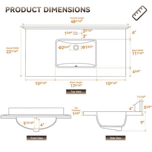 Getpro 48 in. W x 22 in. D Engineered Stone Composite Rectangular