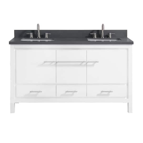 Azzuri Riley 61 in. W x 22 in. D x 34.8 in. H Bath Vanity in White with Quartz Vanity Top in Gray with Basins
