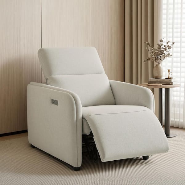 Dream Beige Modern Fabric Zero Wall Power Recliner with Adjustable Headrest, USB/type-C Ports and Sturdy Frame