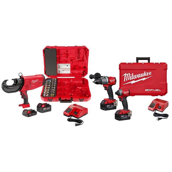 Milwaukee M18 18V Lithium-Ion Cordless FORCE LOGIC 750 MCM Crimper Kit with EXACT #6 750 MCM Al Dies and M18 FUEL Combo Kit