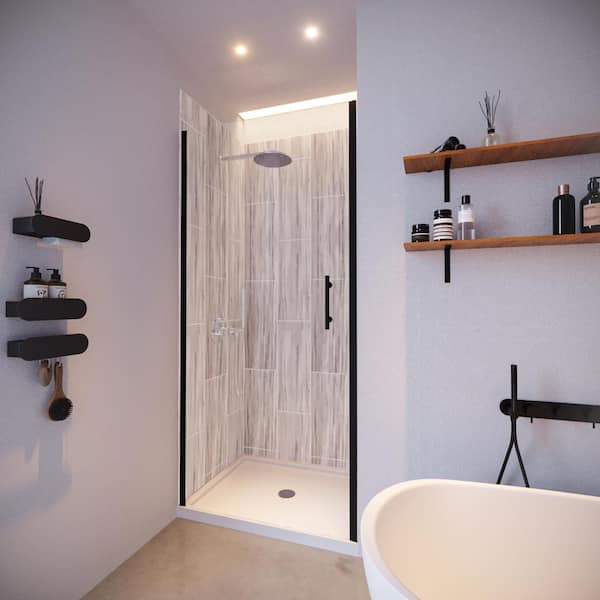 NuVo Driftwood-Presidio 36 in. x 36 in. x 83 in. Base/Wall/Door Square Alcove Shower Stall/Kit Matte Black Center