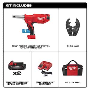 M18 18V Lithium-Ion Cordless FORCE LOGIC 6-Ton Pistol Utility Crimping Kit with O-D3 Jaws and 2 Batteries