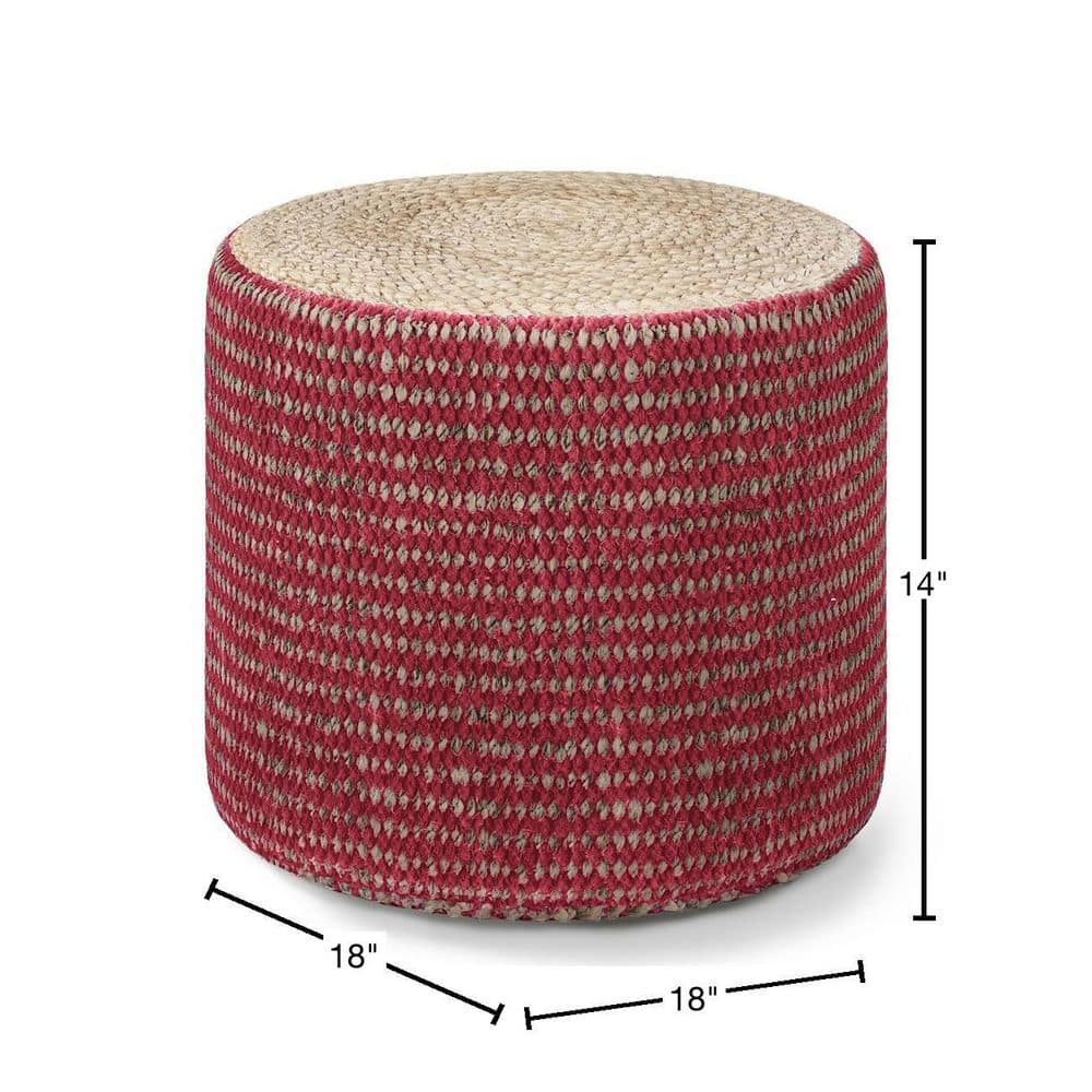 Larissa Round Natural and Maroon Jute Pouf
