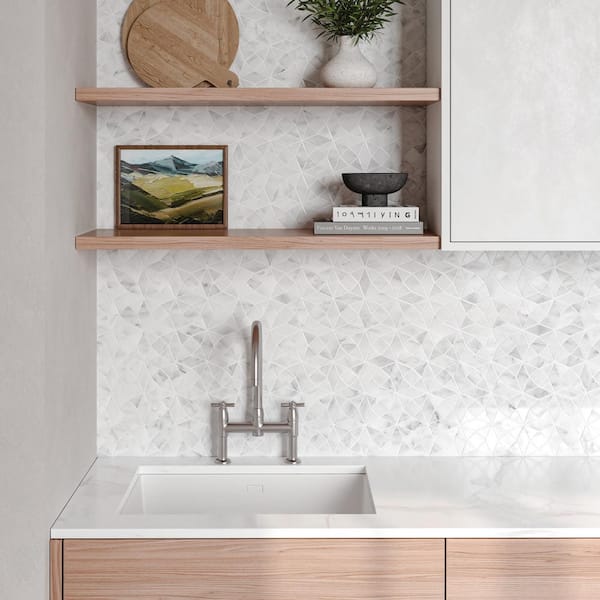 Monet Triangle 10 in. x 10 in. Honed Oriental White Marble Mosaic Tile (3.56 sq. ft./Carton)