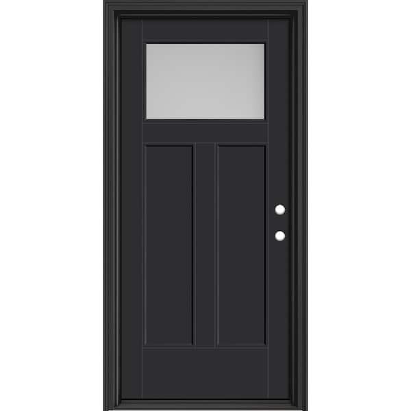 Masonite Performance Door System 36 in.x80 in. Winslow Frosted Glass Left-Hand Inswing Black Smooth Fiberglass Prehung Front Door