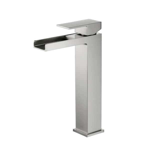 Waterfall Single Handle Bathroom Vessel Sink Faucet in Brushed Nickel
