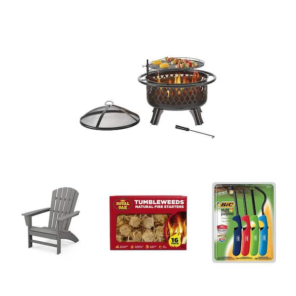 Piedmont Fire Pit, Adirondack Chair, Fire Starter (16-Pack) and Multi-Purpose Lighter (4-Pack) Combo