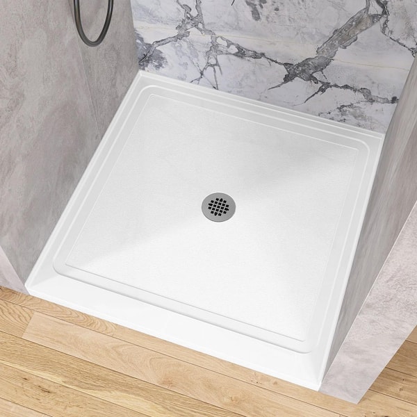 Nsia 38 in. L x 38 in. W Alcove Single Threshold Shower Pan Base with Center Drain in White Non-Slip with Chrome Drain