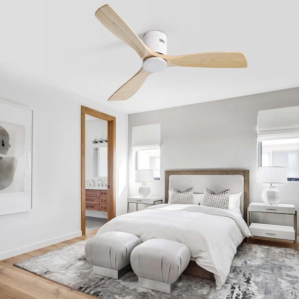 VentiLume 52 in. Flush Mount Solid Wood Ceiling Fan Witout Light included Remote Control for Bedroom or Living Room