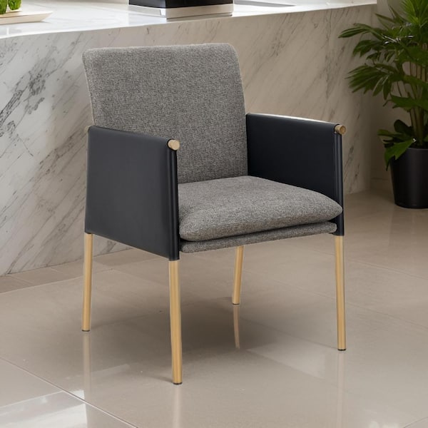 Benjara Gray and Brass Polyester Metal Frame Dining Chair