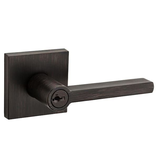 Kwikset Halifax Square Venetian Bronze Entry Door Lever Featuring SmartKey Security