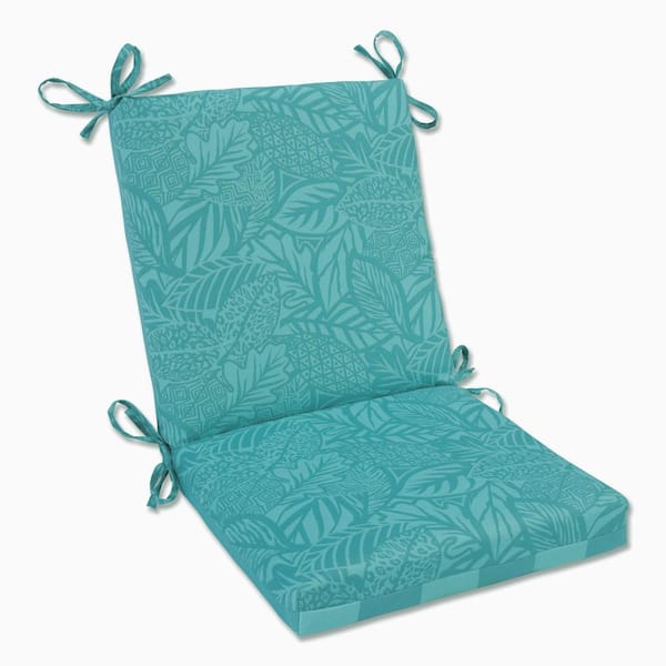 Pillow Perfect Reversible Botanical Stripe 18 in. W x 3 in. H Deep Seat, 1-Piece Chair Cushion and Square Corners in Turquoise Maven