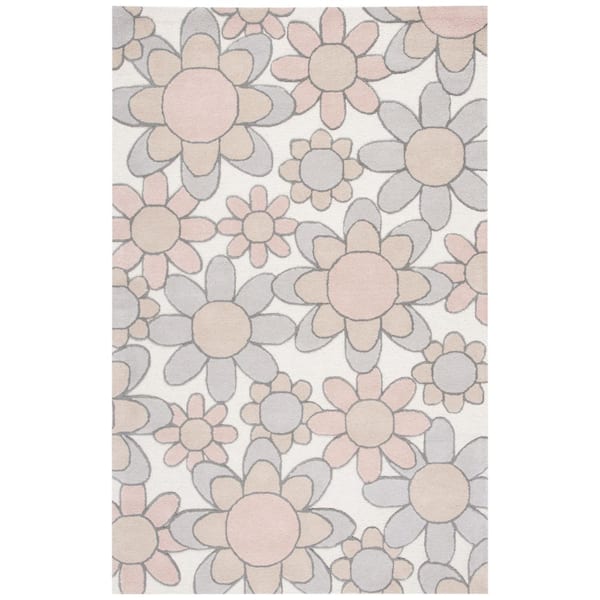 Kids 5 ft. x 8 ft. Ivory/Pink Floral Area Rug