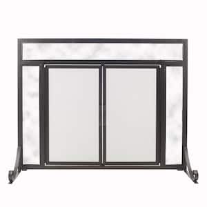 Manchester Petite Size Black Steel and Glass Single-Panel Fireplace Screen with Doors