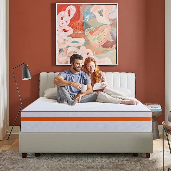 WONDER COMFORT Luxury Orange White King Medium Firm Hybird Gel Memory Foam Mattress 14 in. Bed-In-a-Box