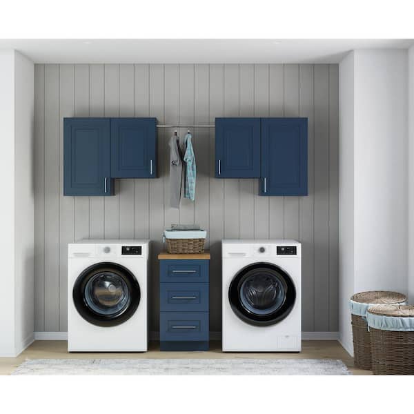 MILL'S PRIDE Greenwich Valencia Blue Plywood Shaker Stock Ready to Assemble Kitchen-Laundry Cabinet Kit 24 in. x 84 in. x 94 in.