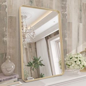 16 in. W x 24 in. H Rectangular Aluminum Alloy Framed and Tempered Glass Wall Bathroom Vanity Mirror in Brushed Gold