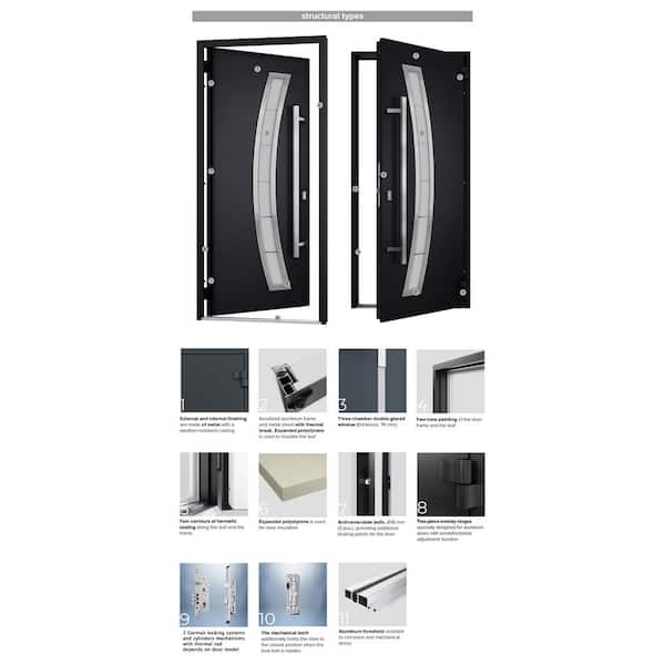 VDOMDOORS 64 in. x 96 in. Right-hand/Inswing Frosted Glass Black