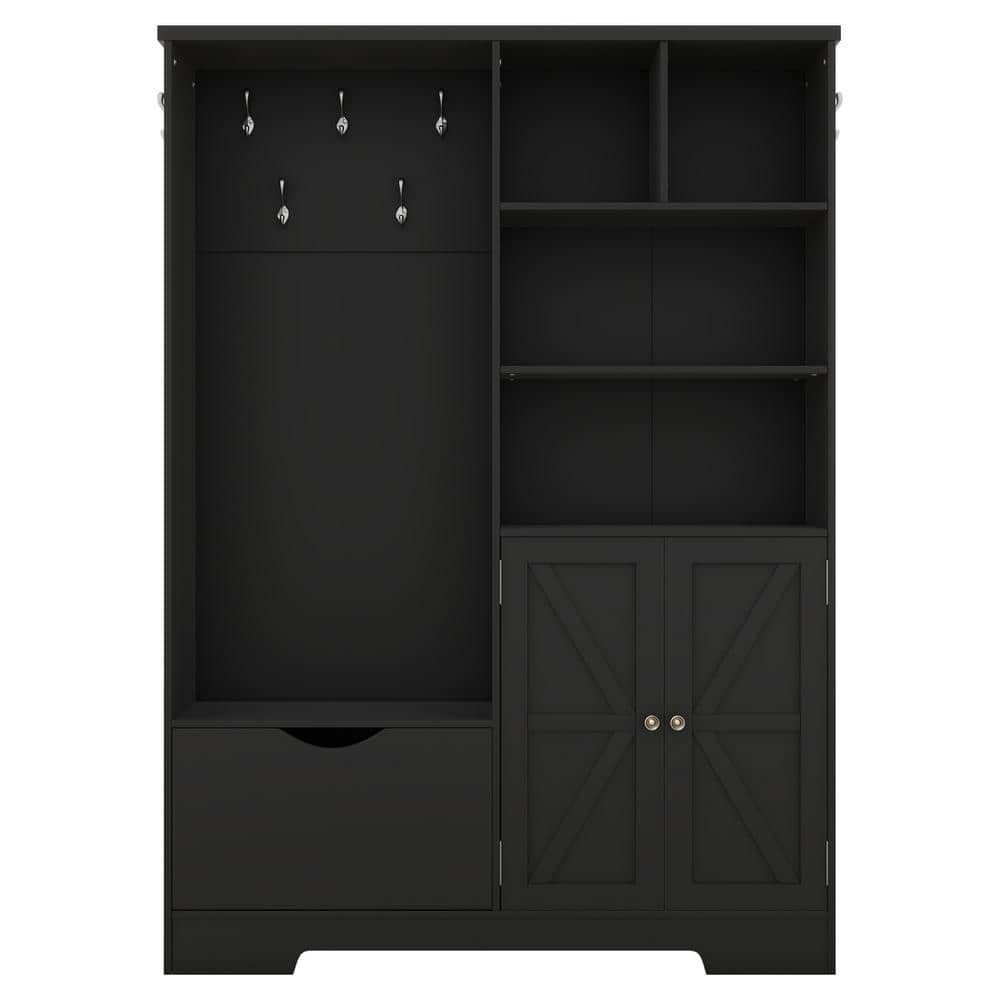 Reviews for URTR Black Hall Tree with Storage Shelves, Drawer and ...