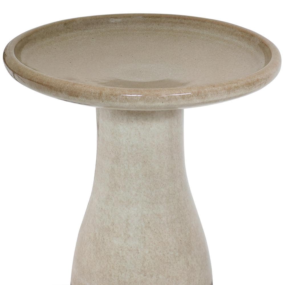 Yam Ceramic Duo-Tone Outdoor Bird Bath with Ribbed Pedestal