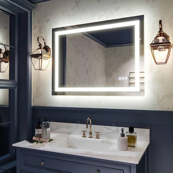 36 in. W x 32 in. H Rectangular Frameless LED Light Anti-Fog Bathroom Wall Mirror with Backlit and Front Light