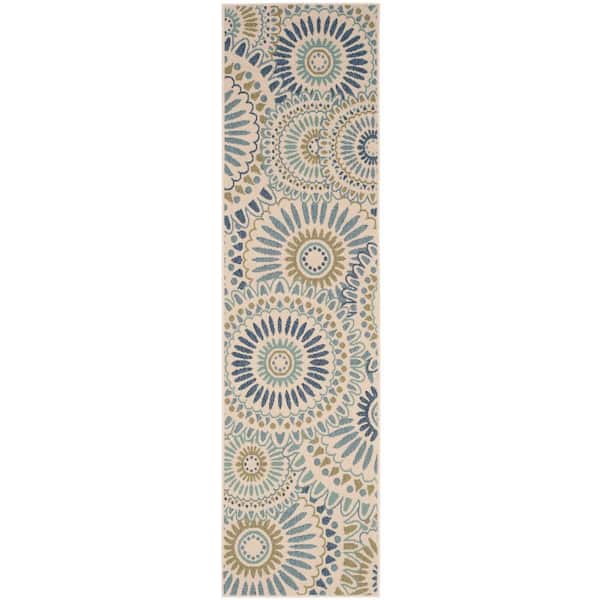 Veranda Cream/Green 2 ft. x 8 ft. Floral Indoor/Outdoor Patio  Runner Rug