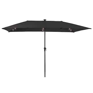 11 x 7 ft. Steel LED Large Double-Sided Rectangular Outdoor Market Patio Umbrella with Crank in Black